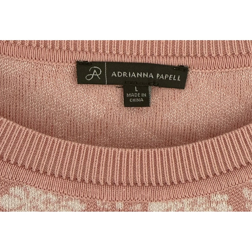 Adrianna Papell Pink Floral Pattern Retro Short Sleeve Knit Top Women's Size L - Picture 6 of 7